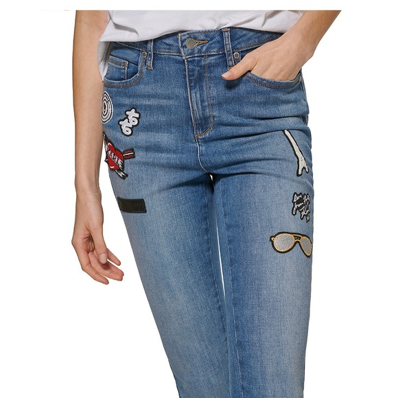 Karl Lagerfeld Paris Fray hem patch denim jean NWT - Picture 5 of 8